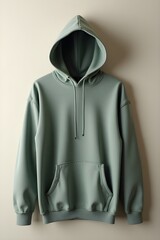 A light green hoodie with a hood and front pocket 