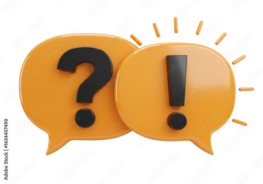 Poster isolated question mark and exclamation point in orange speech bubbles