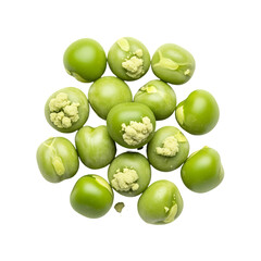 Pile of Fresh Green Peas with Light Yellow Centers isolated on a transparent background