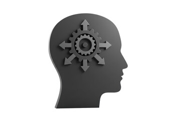 Isolated Head Profile with Gear and Arrows for Direction