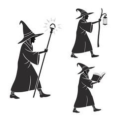 Halloween witch with broom cartoon vector illustration of a costume with a hat and magic elements at night