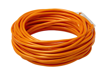 A coiled roll of bright orange electrical wire