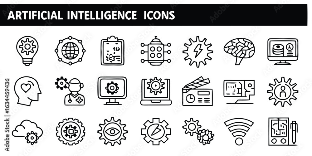 Poster vector art of artificial intelligence icons representing machine learning and automation isolated on
