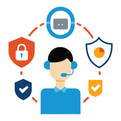 Flat vector illustration of a businessman with technology and communication icons around him