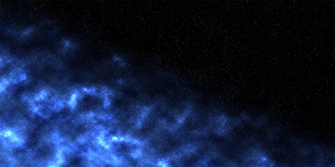 Mysterious dark blue nebula with glowing stars scattered across a deep cosmic background. Soft gradients and stardust create a dreamy, galactic atmosphere perfect for space-themed designs.