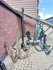 An open-air exhibition of various anchors used by both civilian vessels and military ships.