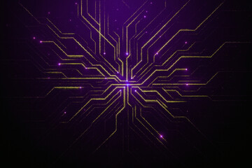 High-tech abstract background showing digital circuitry, neural network lines, glowing blue light patterns
