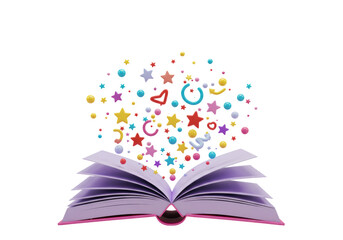 Isolated Open Book with Colorful Confetti