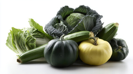 Produce plant concept Fresh produce includes various plants like zucchini, cabbage, and squash, showcasing nature bounty and vibrant textures