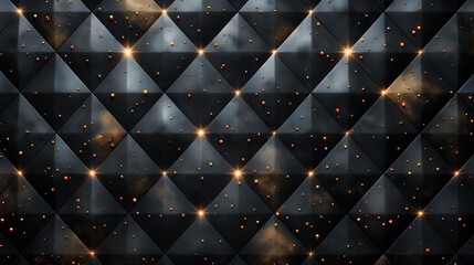 Abstract Quilted Black Leather, Sparkling Accents and Elegant Geometric Pattern.