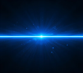 Fototapeta premium Dramatic glowing blue light streak ray dark background flare shine
