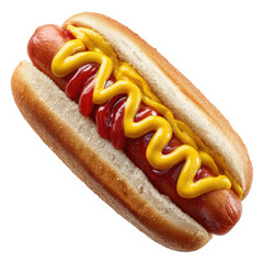 Hot dog in bun, topped with mustard and ketchup (3)