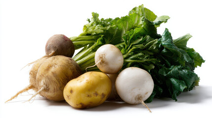 Produce plant concept Fresh produce includes various root vegetables and leafy greens, showcasing beauty of nature plant diversity