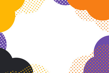 Colorful Halloween-themed frame background with orange, purple, and black dotted circles, modern pop style design with copy space in the center ｜ Halloween, frame, dots, vector