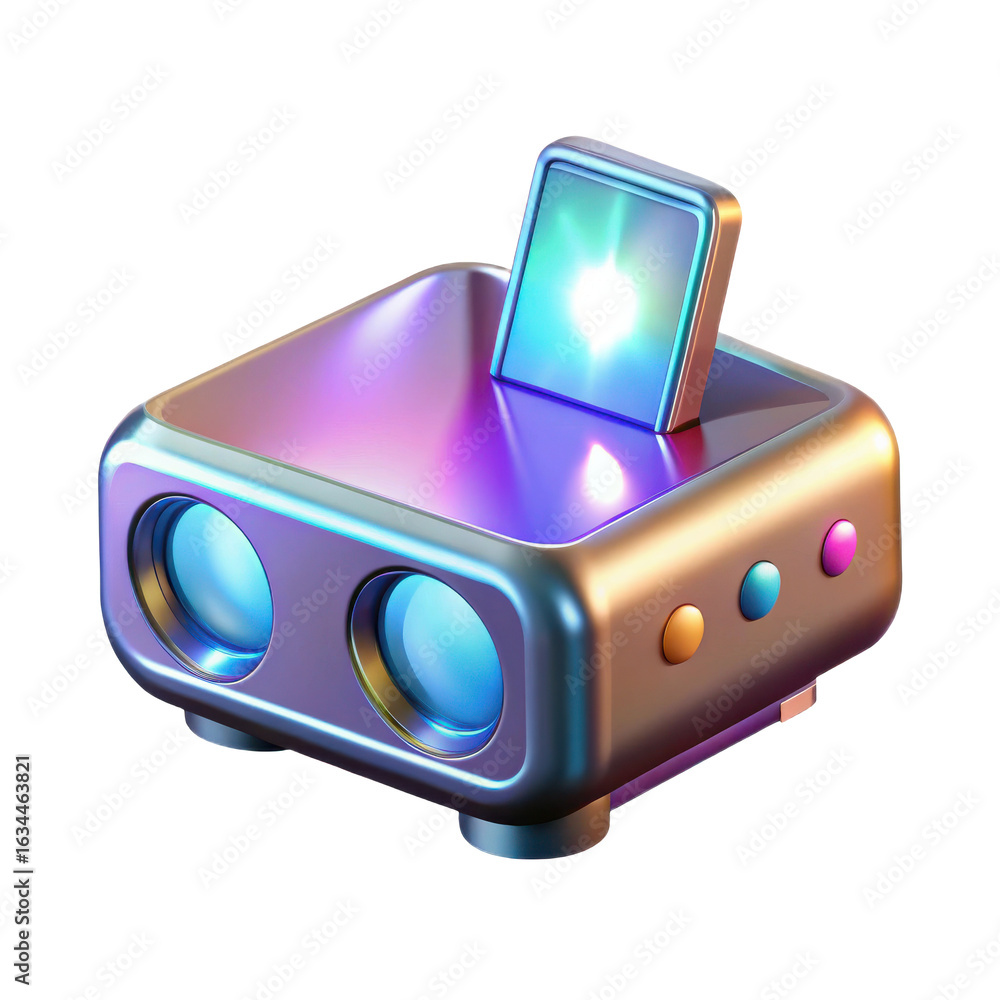 Poster Retro futuristic projector icon design for presentation and multimedia projects with colorful style render