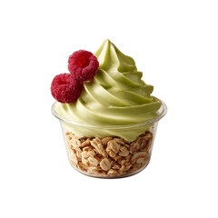 Delicious Matcha Green Tea Frozen Yogurt Parfait with Raspberries and Granola
