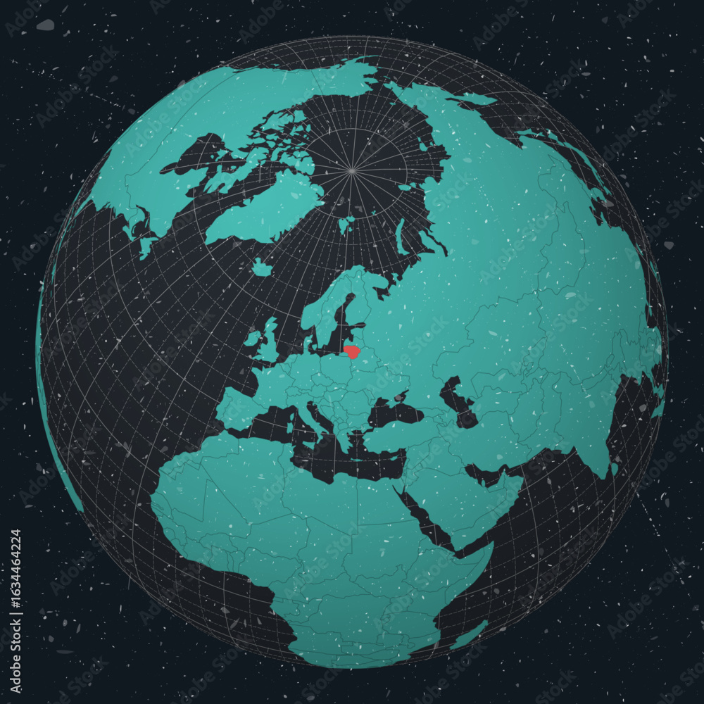 Poster lithuania on globe. vintage look with grunge scratched texture. country view on world map in dark ch