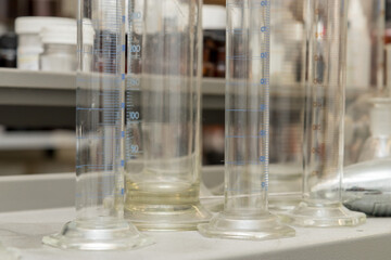 Close up detail of a scientist working with substances in a laboratory.