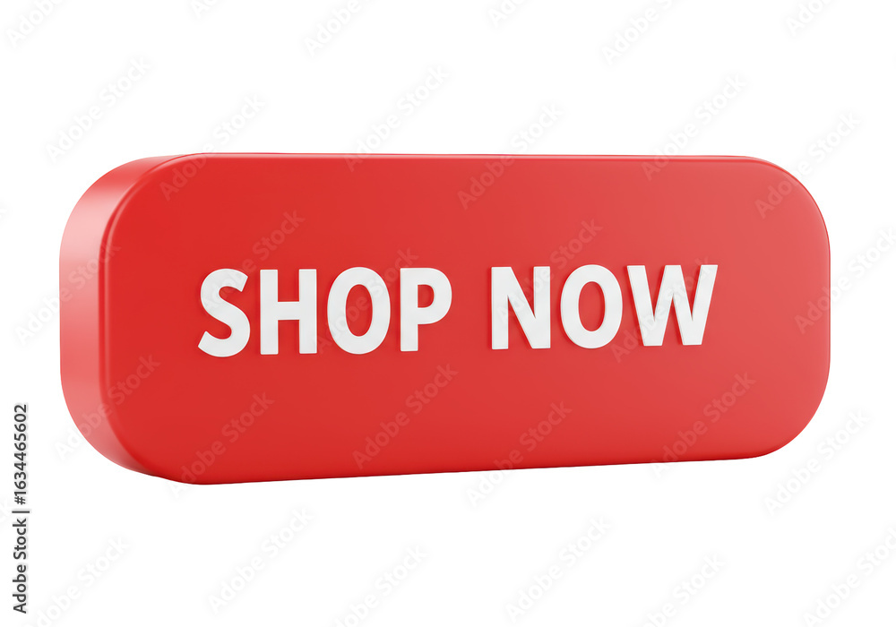 Poster isolated red 'shop now' button for immediate e-commerce action