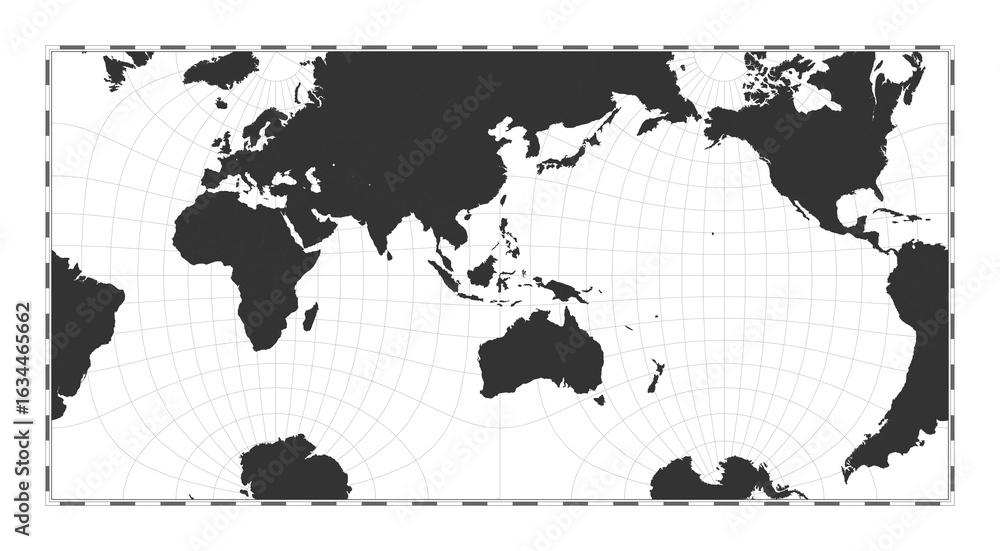 Poster vector world map. guyou hemisphere-in-a-square projection. plain world geographical map with latitud