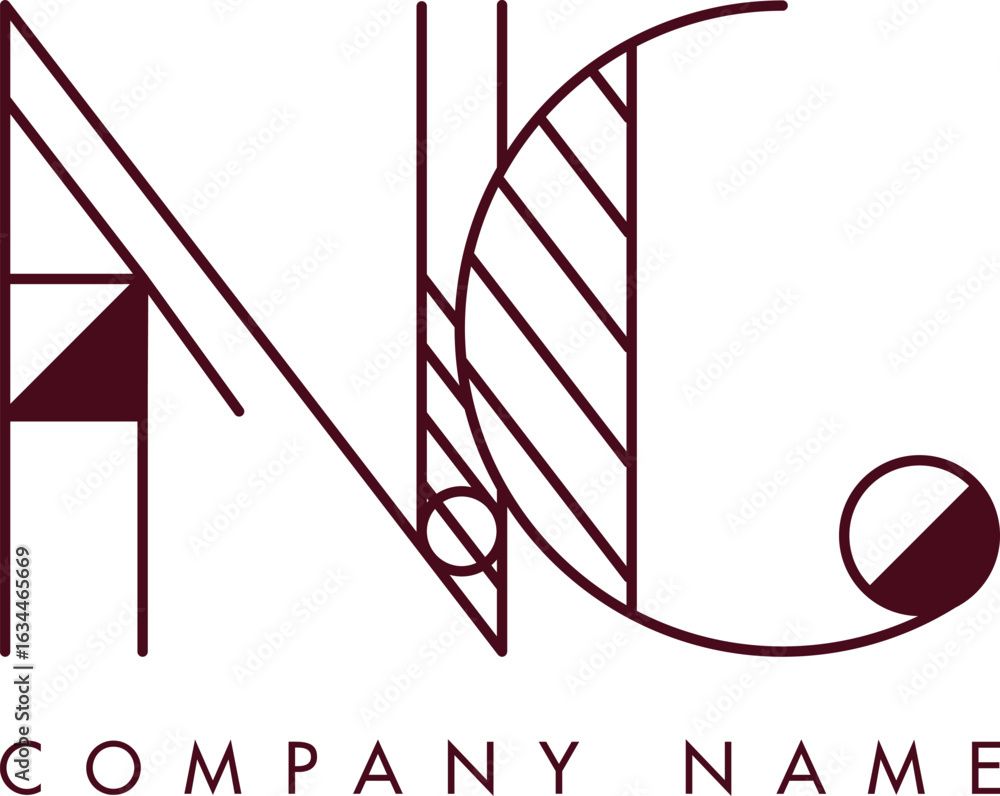 Poster minimalist nc circular monogram logo design with bold lines and elegant style