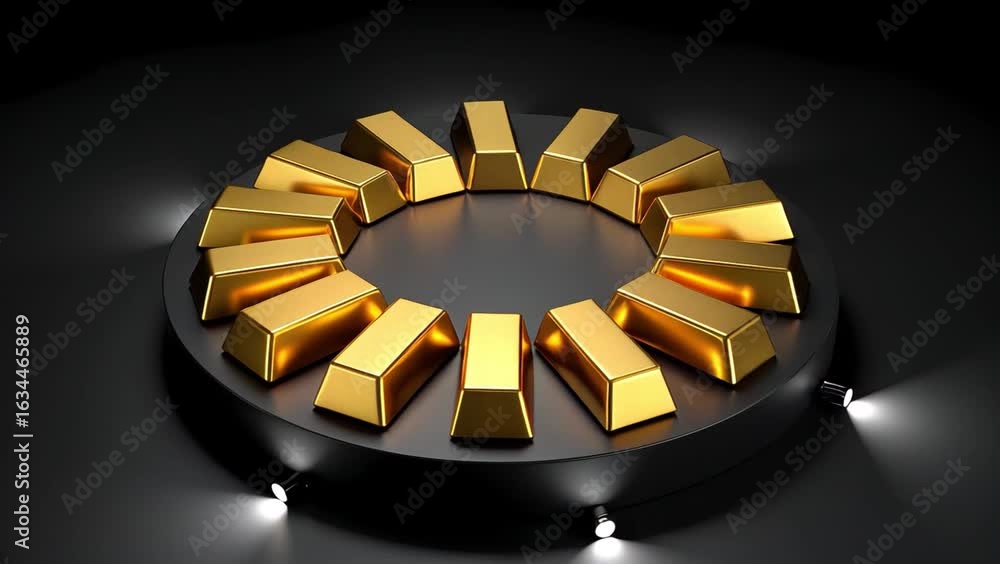 Poster golden bars arranged circular pattern black surface with luxurious modern design and subtle lighting