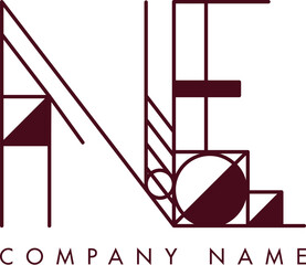Minimalist NE Circular Monogram Logo Design with Bold Lines and Elegant Style