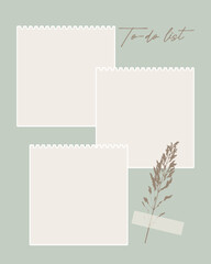 Empty to-do list, vintage collage, photo album, scrapbooking, herbarium. Notes, reminders.