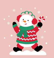 Cute winter Christmas snowman flat stock vector illustration.
Good for greeting card,poster, banner, leaflet.
