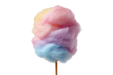 Vibrant multicolored fluffy cotton candy on a stick