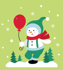 Cute winter Christmas snowman flat stock vector illustration.
Good for greeting card,poster, banner, leaflet.
