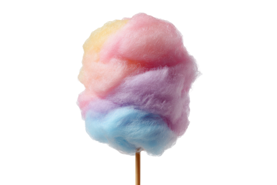 Vibrant multicolored fluffy cotton candy on a stick