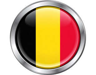 Silver Metal Emblem with Belgium Flag, Glossy 3D Badge Design on Transparent Background