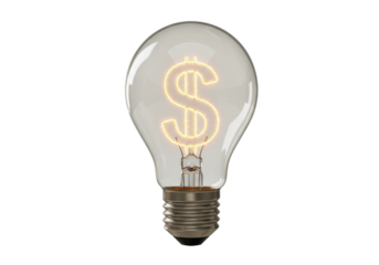 Isolated Light Bulb with Dollar Sign Filament for Bright Ideas
