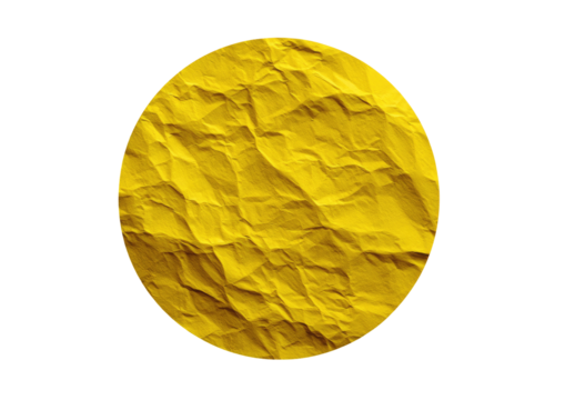 Circular, crumpled, gold-yellow paper disc