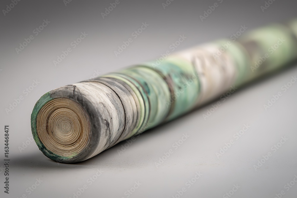 Poster colorful rolled paper artwork displayed on a simple surface in a well-lit studio environment
