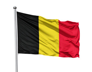 Obraz premium Belgian Flag Waving Proudly Against Clear Sky, Isolated High-Resolution PNG