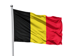 Belgian Flag Waving Proudly Against Clear Sky, Isolated High-Resolution PNG