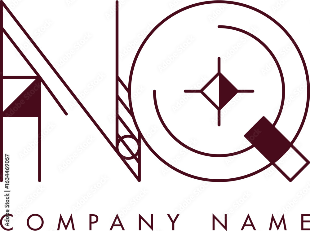 Poster minimalist nq circular monogram logo design with bold lines and elegant style