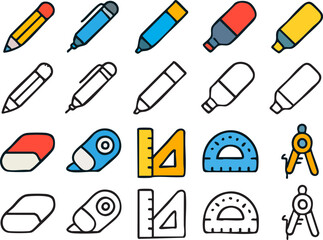 Obraz premium Doodle Style School and Office Stationery Icon Set.