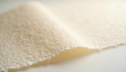 Close-up of textured, handmade paper with visible fibers, soft natural light, neutral background, studio shot.