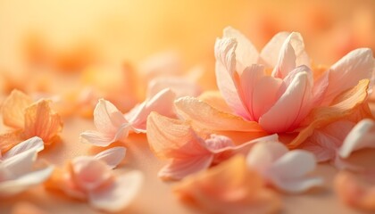 Cherry blossom petals on light background, closeup view