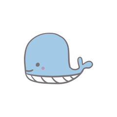 cute hand drawn blue whale doodle. perfect for children flash card, birthday invitation decoration, education, stickers for journaling or wall art