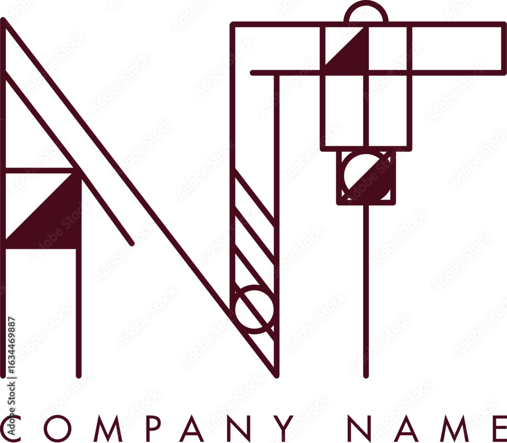 Poster minimalist nt circular monogram logo design with bold lines and elegant style