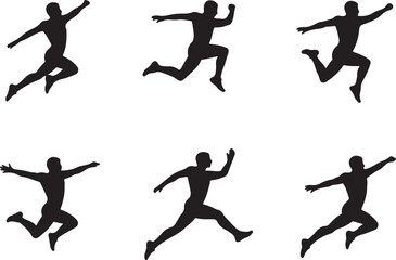 Dynamic male silhouettes in various athletic jumping and leaping poses