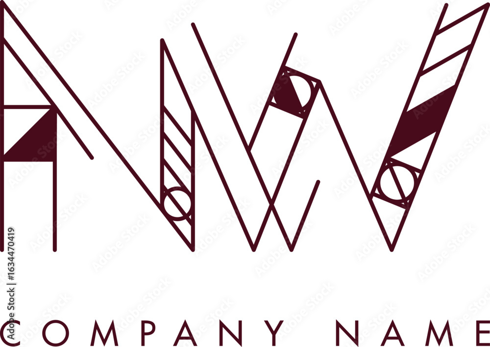 Poster minimalist nw circular monogram logo design with bold lines and elegant style