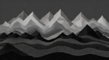 Obraz premium Layered grayscale mountainscape illustration.