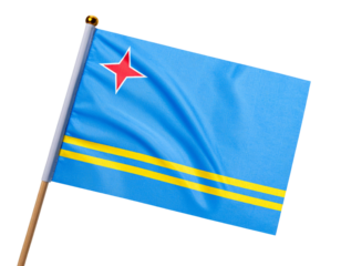Miniature Aruba Flag on Stick in Tilted Angle, Isolated on Transparent Background