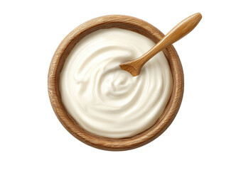 Creamy yogurt in a wooden bowl with a spoon (2)