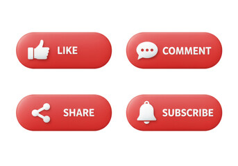 Isolated Social Media Engagement Buttons - Like, Comment, Share, Subscribe